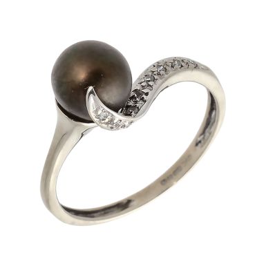 Pre-Owned 9ct White Gold Pearl & Diamond Solitaire Twist Ring