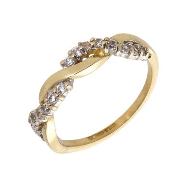 Pre-Owned 9ct Yellow Gold Cubic Zirconia Wave Twist Dress Ring