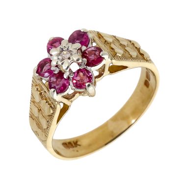 Pre-Owned Vintage 1979 9ct Gold Ruby & Diamond Cluster Ring