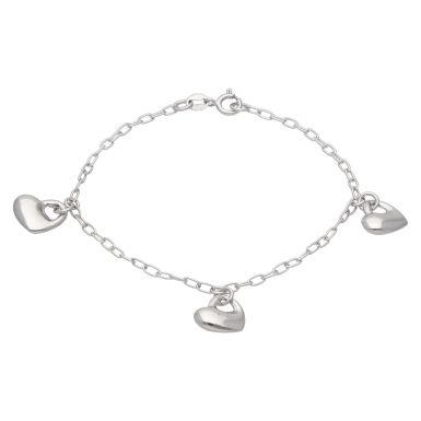 Pre-Owned Silver 7.5 Inch Hollow Trilogy Heart Charm Bracelet
