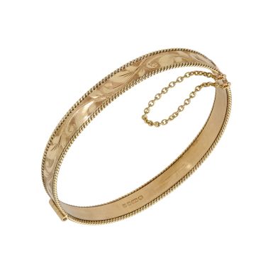 Pre-Owned 9ct Yellow Gold Hinged Rope Edged Patterned Bangle