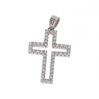 Pre-Owned 9ct White Gold Cubic Zirconia Edged Cross Pendant