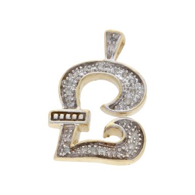 Pre-Owned 9ct Yellow Gold Diamond Set £ Sign Pendant
