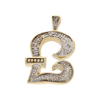 Pre-Owned 9ct Gold Diamond Set £ Sign Pendant