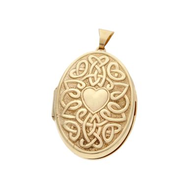 Pre-Owned 9ct Yellow Gold Celtic Patterned Oval Locket Pendant