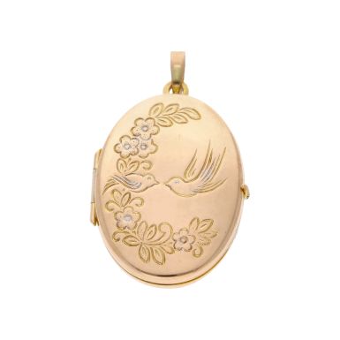 Pre-Owned 9ct Gold Lovebirds Oval Locket Pendant