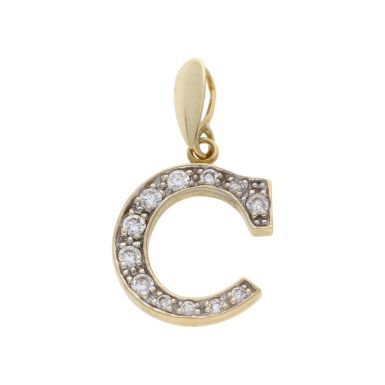 Pre-Owned 9ct Yellow Gold Cubic Zirconia Initial C Pendant