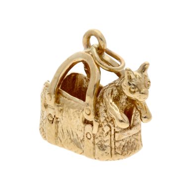 Pre-Owned Vintage 1977 9ct Yellow Gold Cat In Bag Charm