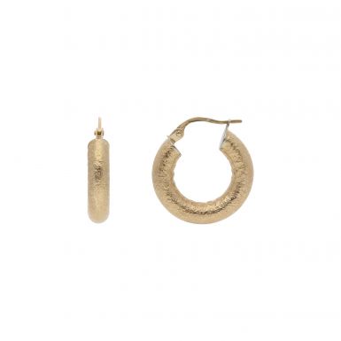 Pre-Owned 9ct Yellow Gold Textured Hoop Creole Earrings