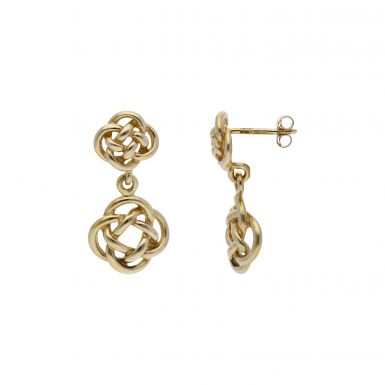Pre-Owned 9ct Yellow Gold Celtic Knot Drop Earrings