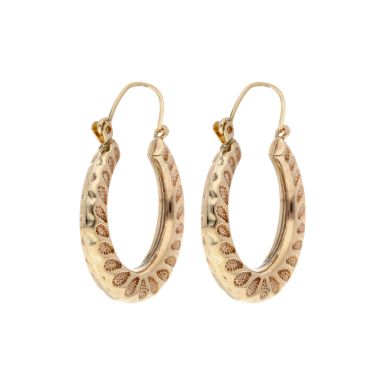 Pre-Owned 9ct Yellow Gold Patterned Creole Earrings