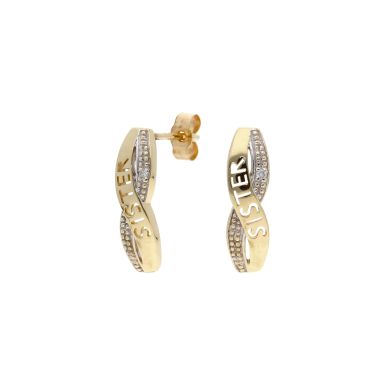 Pre-Owned 9ct Gold Diamond Set Sister Infinity Stud Earrings