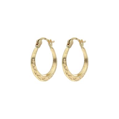 Pre-Owned 9ct Yellow Gold Zigzag Patterned Creole Earrings