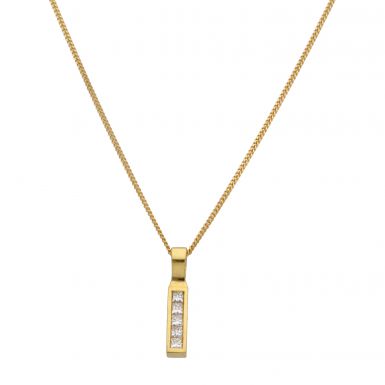 New 18ct Gold 0.25ct Princess Cut Diamond Pendant & 18" Chain