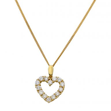 New 18ct Yellow Gold 0.95ct Diamond Heart & 18" Chain Neckalce