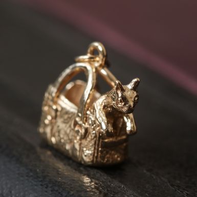 Pre-Owned Vintage 1977 9ct Yellow Gold Cat In Bag Charm
