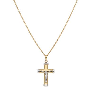 New 9ct 2 Colour Gold Crucifix Pendant & 24" Chain Necklace