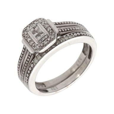 Pre-Owned 9ct White Gold 0.12ct Diamond Bridal Ring Set
