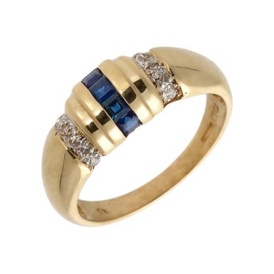 Pre-Owned 9ct Gold Sapphire & Diamond Multi Row Dress Ring
