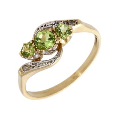 Pre-Owned 9ct Gold Peridot & Diamond Trilogy Twist Ring