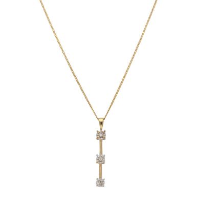 Pre-Owned 9ct Gold Diamond Trilogy Drop Pendant & Chain Necklace
