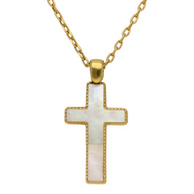 Pre-Owned 18ct Yellow Gold Mother of Pearl Cross & Chain
