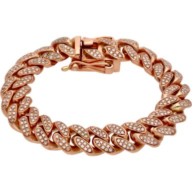 Pre-Owned 9ct Rose Gold 7.5 Inch Diamond Set Heavy Curb Bracelet