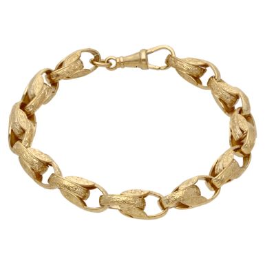 New 9ct Yellow Gold 9" Patterned Tulip Link Bracelet 31g