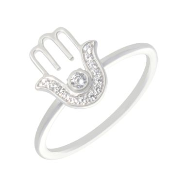 New Sterling Silver Cubic Zirconia Hamsa Hand Ring