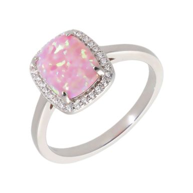 New Sterling Silver Pink Synthetic Opal & Gem Stone Ring