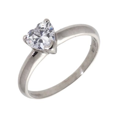 Pre-Owned 9ct White Gold Heart Cubic Zirconia Solitaire Ring