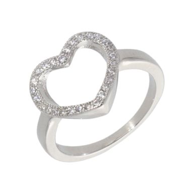 New Sterling Silver Cubic Zirconia Open Heart Ring