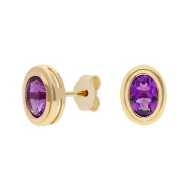 New 9ct Yellow Gold Oval Amethyst Stud Earrings