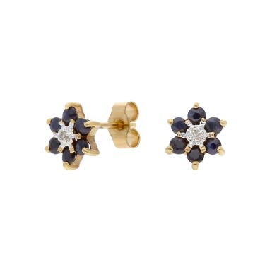 Pre-Owned 9ct Gold Sapphire & Diamond Cluster Stud Earrings