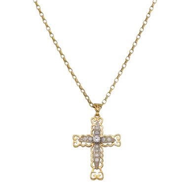 Pre-Owned 9ct Gold Cubic Zirconia Cross Pendant & Chain Necklace