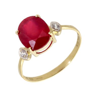 Pre-Owned 9ct Yellow Gold Ruby & Diamond 3 Stone Dress Ring