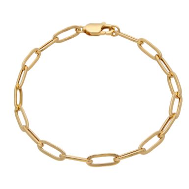 New 9ct Yellow Gold 7.5" Hollow Paperclip Link Ladies Bracelet