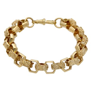 New 9ct Yellow Gold 8.5" Hexagon Belcher Link Bracelet 1.2oz