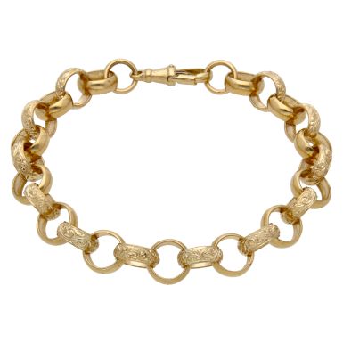 New 9ct Yellow Gold 9" Pattern & Polish Belcher Bracelet 26.8g