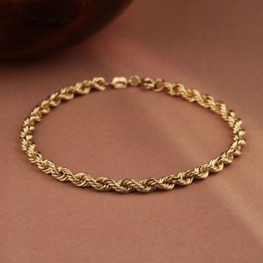 New 9ct Yellow Gold 7.5" Hollow Rope Twist Bracelet