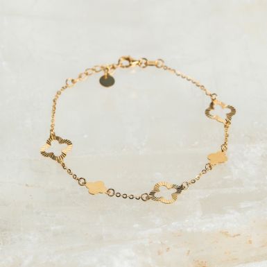 New 9ct Yellow Gold 7" Ladies Petal Clover Link Bracelet