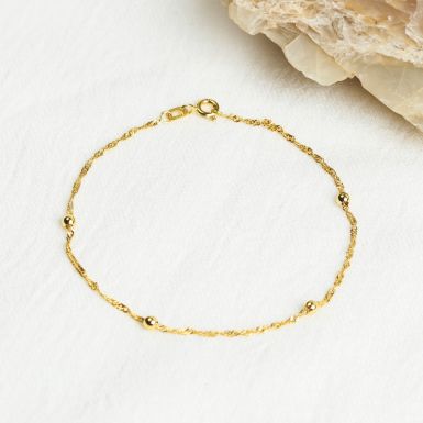 New 9ct Yellow Gold Twisted Curb & Bead Link Bracelet