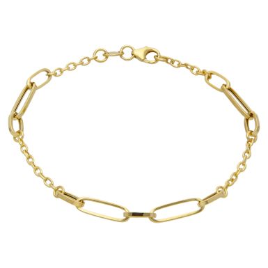 New 9ct Yellow Gold 7.5" Fancy Paper Link Station Bracelet
