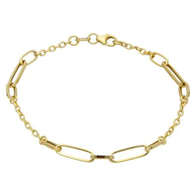 New 9ct Yellow Gold 7.5" Fancy Paper Link Station Bracelet