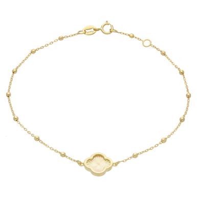New 9ct Yellow Gold 7.5" Petal Clover Beaded Station Bracelet