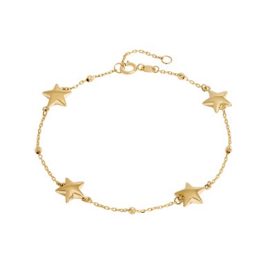 New 9ct Yellow Gold 7" Hollow Stars Beaded Chain Bracelet