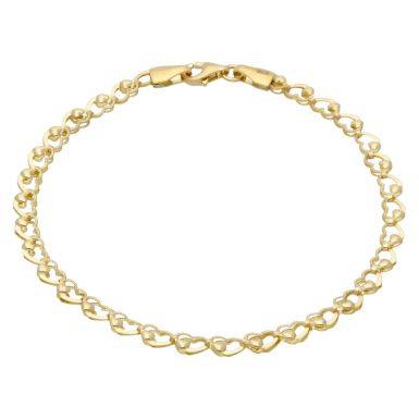 New 9ct Yellow Gold 7.5" Heart Link Bracelet