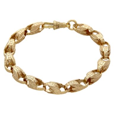 New 9ct Yellow Gold 9" Patterned Tulip Link Bracelet