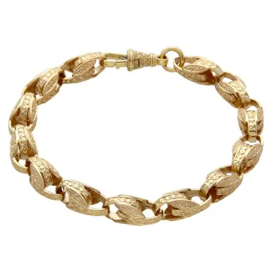 New 9ct Yellow Gold 9" Patterned Tulip Link Bracelet