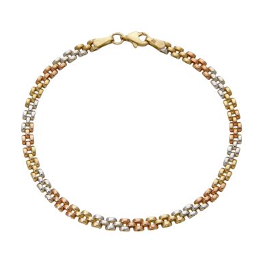 New 9ct Yellow Rose & White Gold 7.5" Brick Link Bracelet
